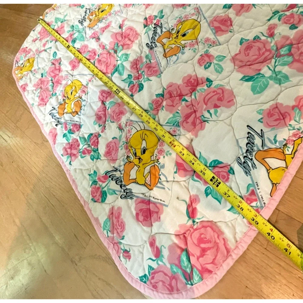 1993 Vtg Warner Bros Baby Looney Tunes Tweety Roses Gerber Blanket 50 x 39 in